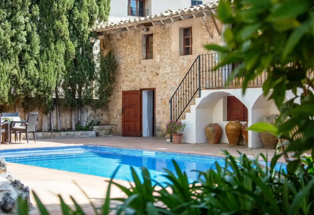 Stone villa courtyard with pool in Mallorca