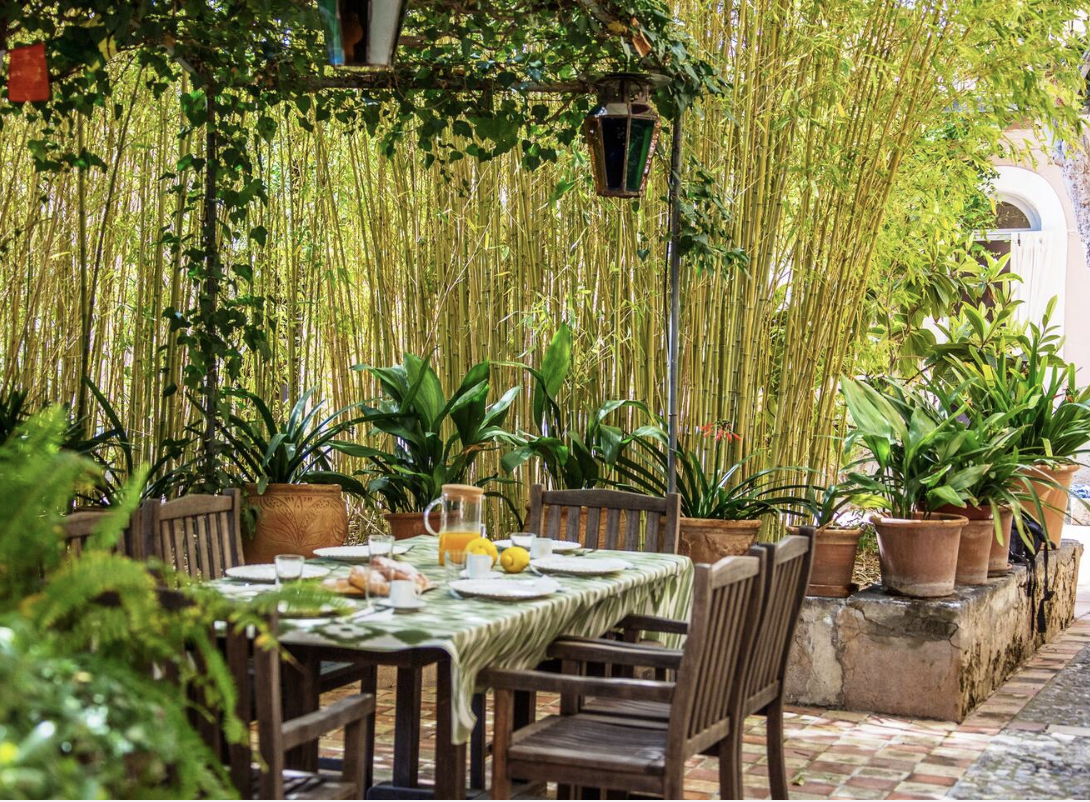 Stone villa exterior and pool